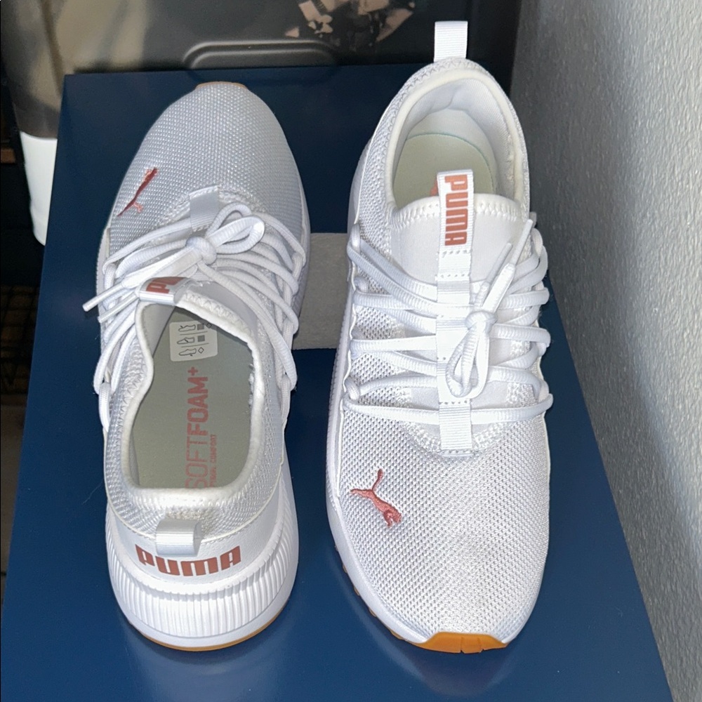 Puma Women’s White and Rose Gold Web Knit Soft Foam Slip On Sneakers - Picture 11 of 11